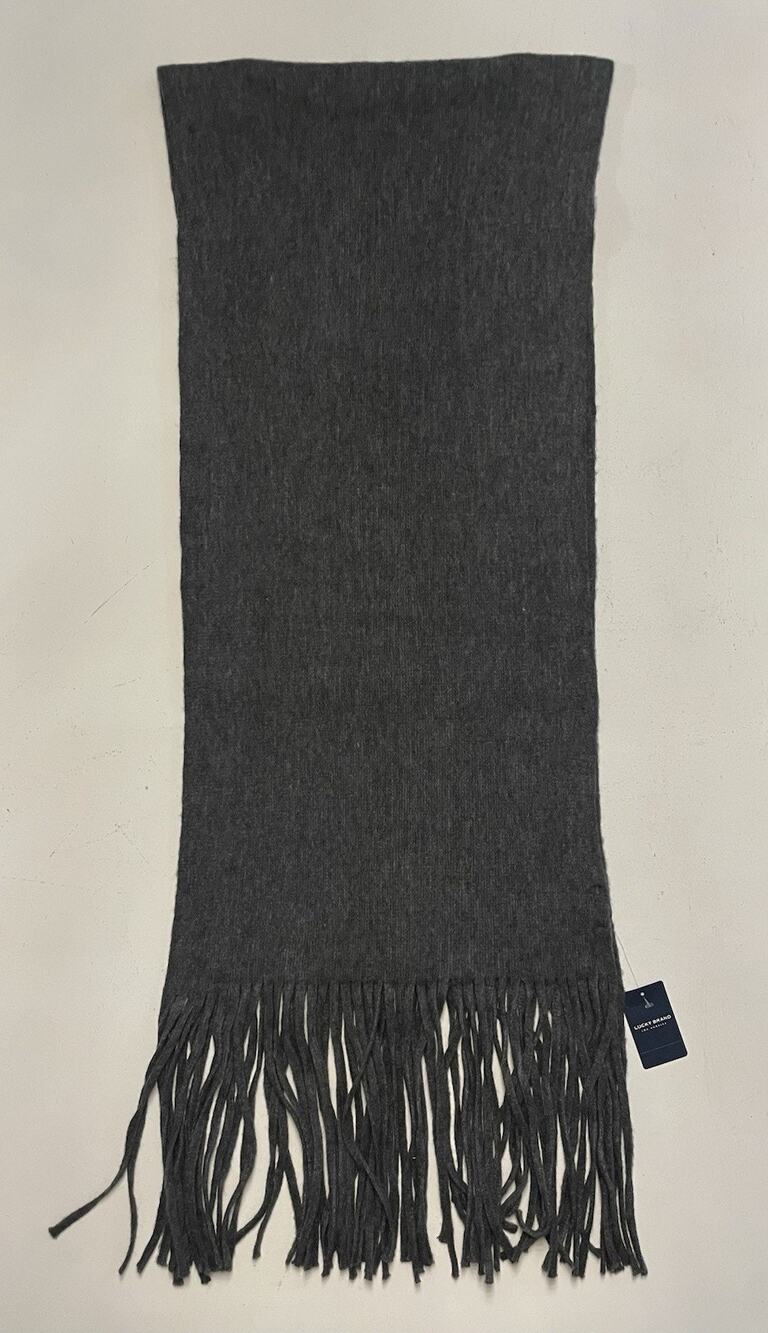 NWT Lucky Brand Heather Dark Grey Brushed Knit Fringed Long Scarf Fall Winter